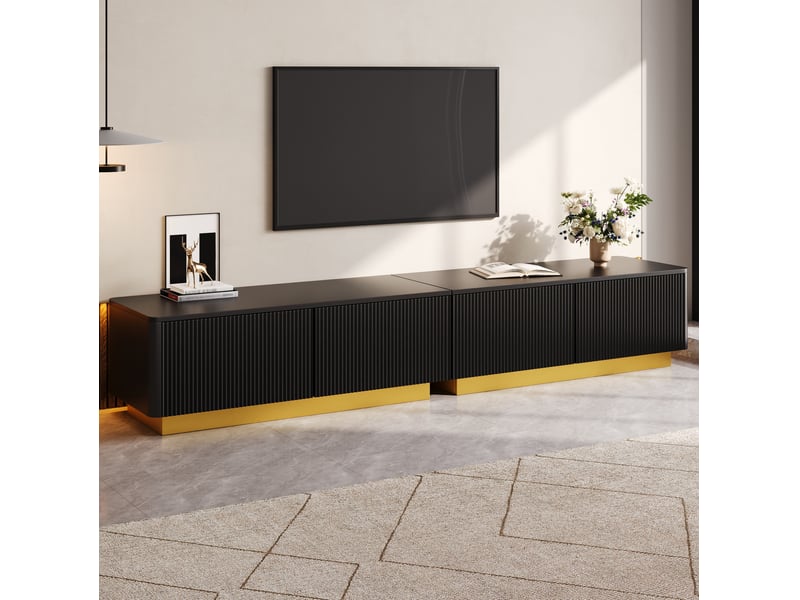  Meuble tv 200x40x35 cm avec 2 tiroirs et 2 portes coloris noir  - Conforama E