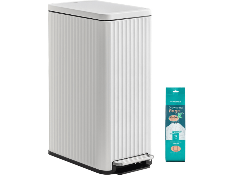  Poubelle de cuisine 50 l avec pédale et seau intérieur amovible gain de place 47,6 x 26,3 x 62,4 cm en acier blanc nuage 12_0013135  - Conforama A