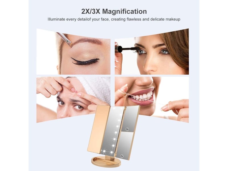  Miroir de maquillage 22 led – grossissement 1x2x3x, tactile, or  - Conforama D