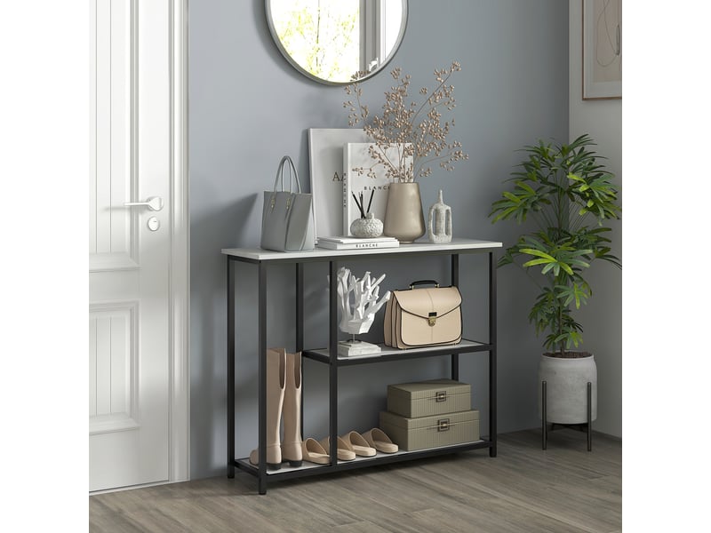  Console de style industriel, 2 étagères, aspect marbre, noir et blanc  - Conforama C