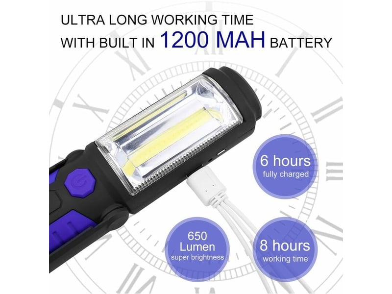  Lampe torche led rechargeable mains-libres[nouvelle version 2022] 3w baladeuse à led cob 2 en 1 lampe de poche pour  - Conforama D