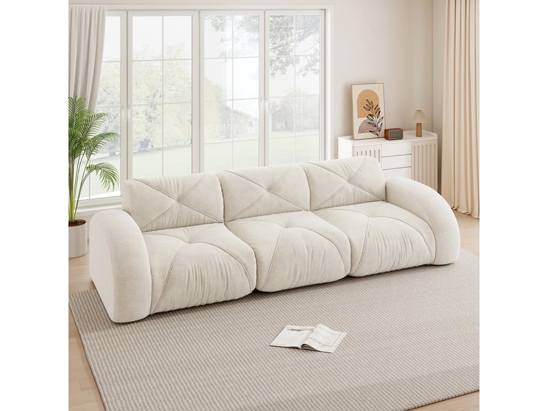 Canapé modulaire 3 places sans cadre avec assise en mousse 32d et tissu chenille pour salon, beige clair - Conforama D