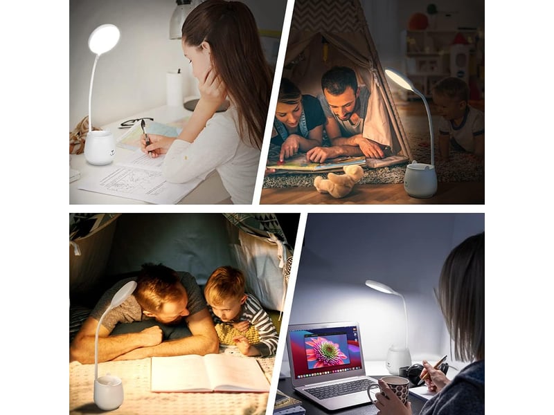  Lampe de bureau avec porte-stylo et commande tactile – 3 modes d'éclairage, 24 led, blanc  - Conforama C