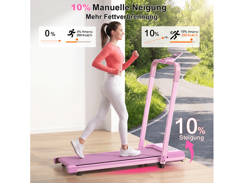  Tapis de course pliable 112,5x50x93,5 cm rose en acier, 3 en 1 marche, bureau et course avec inclinaison  - Conforama B