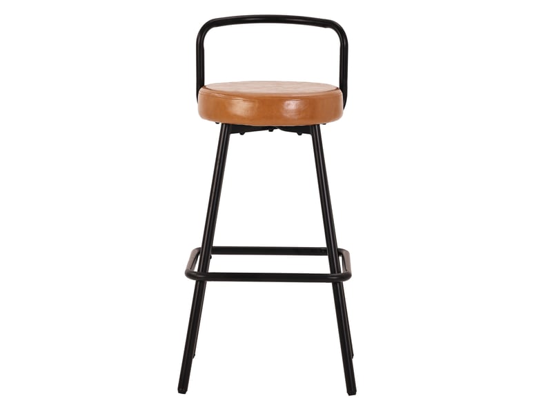  Tabouret de bar avec dossier ergonomique, repose-pieds et assise rembourrée, en pu cuir marron 37 × 37 × 90,5 cm  - Conforama A