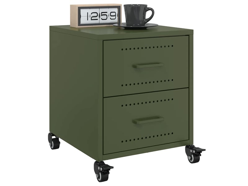  Vidaxl 2 tables chevet vert olive acier 2 tiroirs table nuit 36x39x435cm déco industrielle  - Conforama B