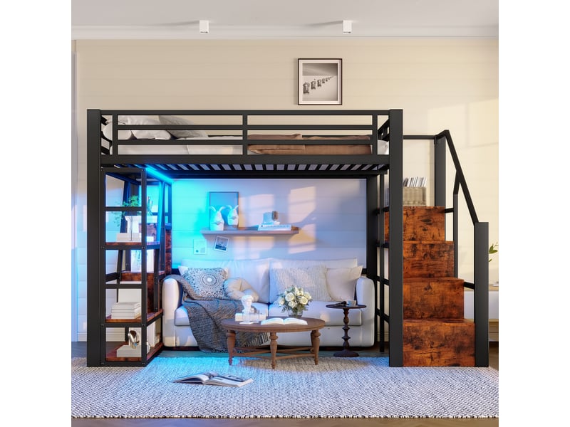  Lit mezzanine 140x200 cm coloris noir led métal lit enfant noir - Conforama B