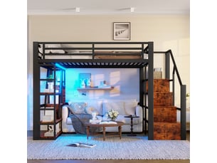 Lit mezzanine 140x200 cm <strong>MERAX</strong>  <strong>lit enfant noir</strong> coloris noir