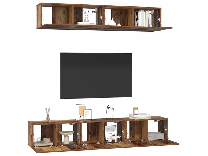  Ensemble meuble tv - banc tv - meuble de rangement 5 pcs bois ancien bois d'ingénierie  - Conforama C