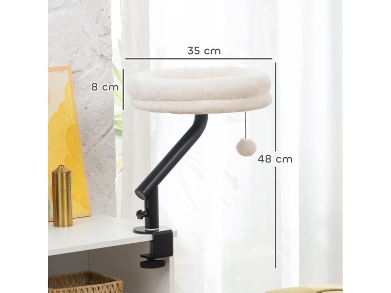  Lit de bureau pour félin 35 x 35 x 48 cm, pivotant à 360°, réglable, crème  - Conforama C
