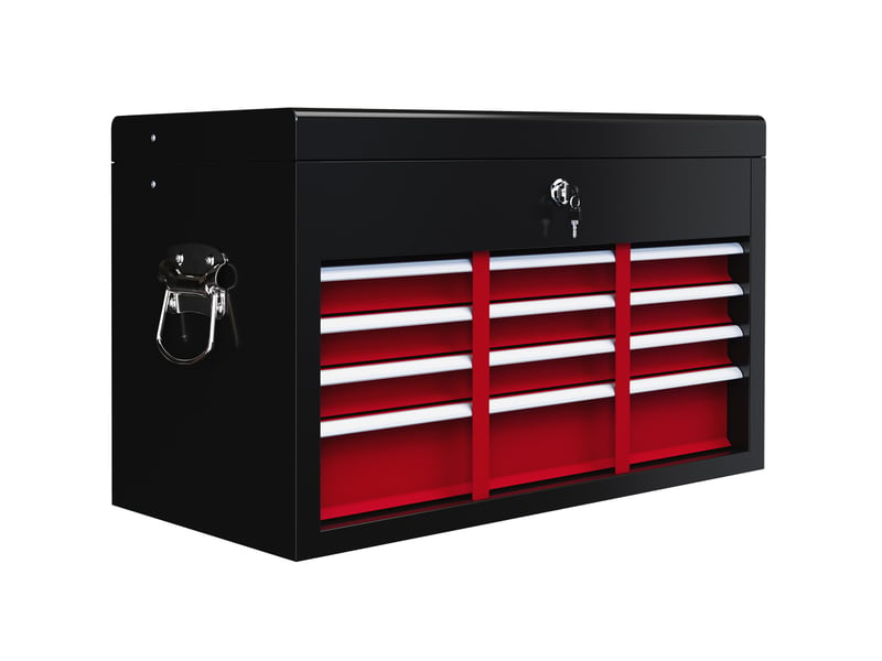  Boîte à outils 60 x 26 x 34 cm rouge et noire en acier, 6 tiroirs verrouillables avec rangement supérieur  - Conforama A