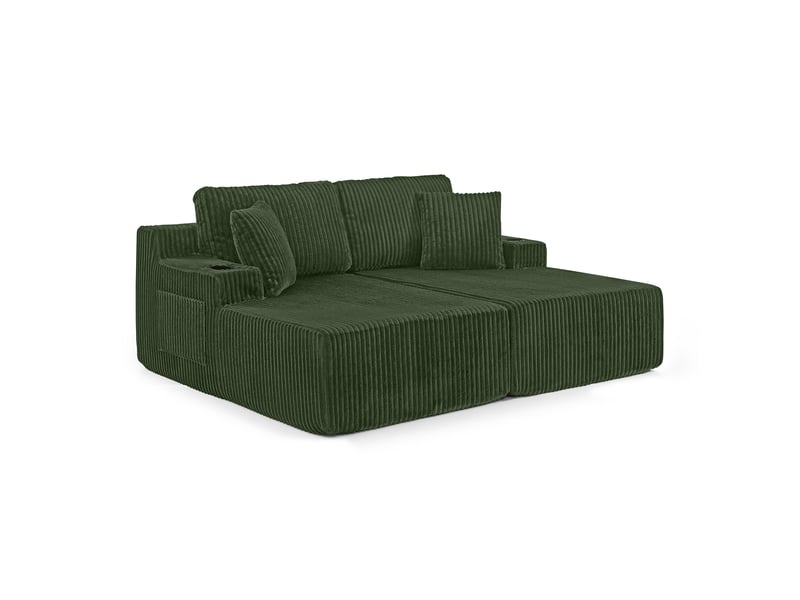  Canapé convertible, canapé-lit – poches latérales, vert, porte-gobelets, 2 places, en velours tricoté  - Conforama B