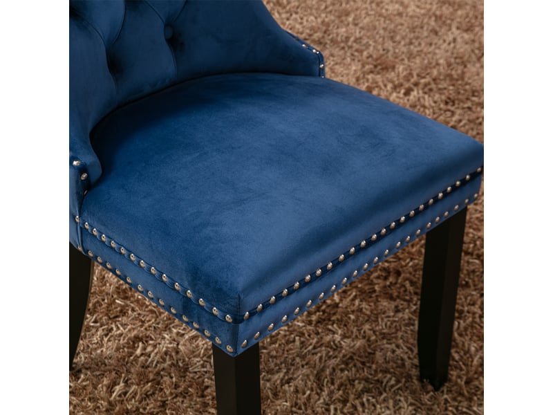  Chaises de salle à manger 2pcs – bois massif, velours bleu capitonné, piètement bois – design contemporain haut de gamme  - Conforama E