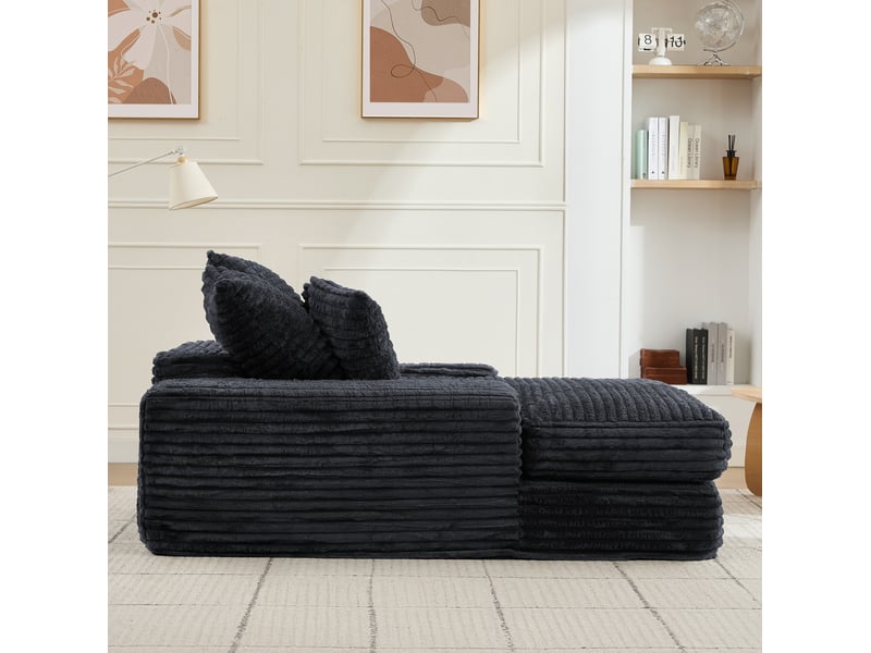  Méridienne modenvie en velours côtelé gris 135 x 165 cm avec 4 coussins  - Conforama D