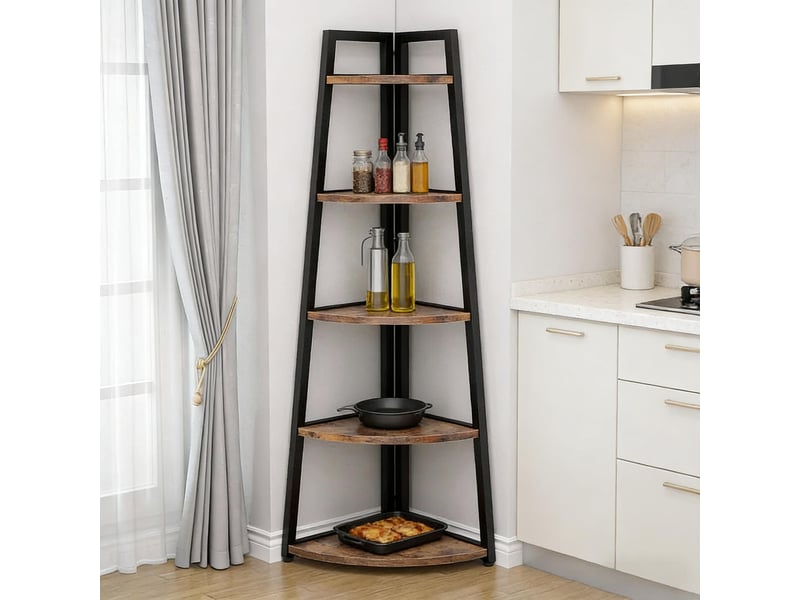 Étagère d'angle 42x38x176 cm 5 niveaux métal et bois noir marron rustique - Conforama D