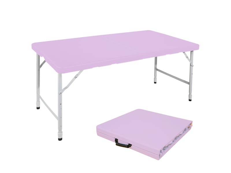  Table de jardin pliante 125 x 61 cm violette, plastique et acier, hauteur réglable 58 à 74 cm, avec poignée intégrée  - Conforama A