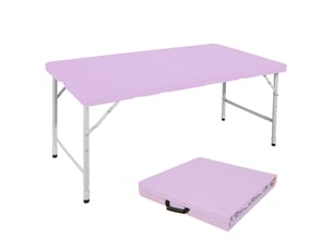 Table de jardin pliante 125 x 61 cm violette, plastique et acier, hauteur réglable 58 à 74 cm, avec poignée intégrée