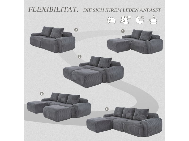  Canapé d'angle panoramique fixe 3 places tissu gris foncé  - Conforama E