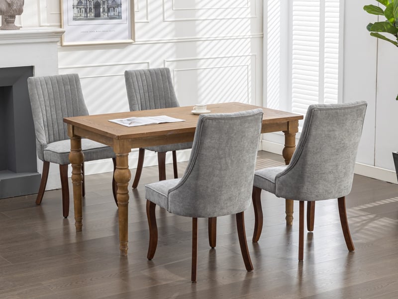  Lot de 2 chaises de salle à manger en tissu gris, dossier capitonné, pieds bois courbés  - Conforama B