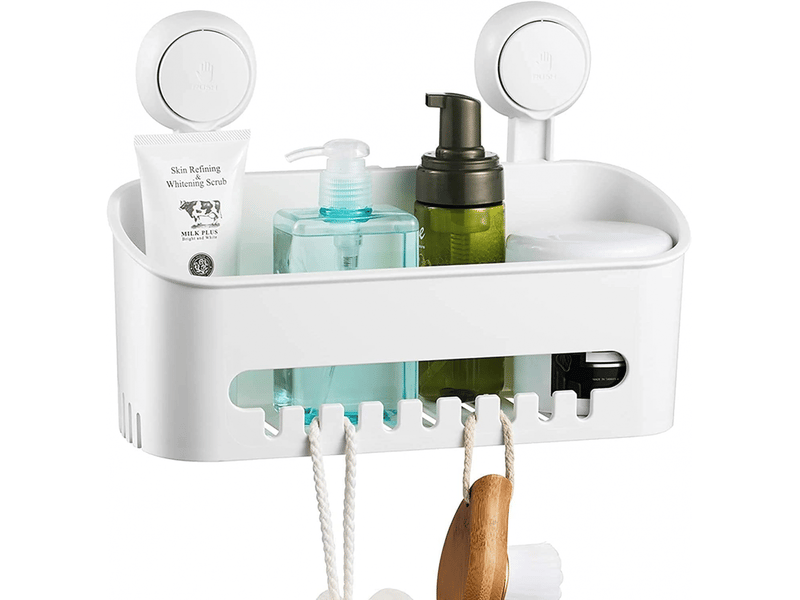  Support de douche à ventouse, sans perçage, pour salle de bain et cuisine, panier de rangement – ​​30 cm, blanc  - Conforama A