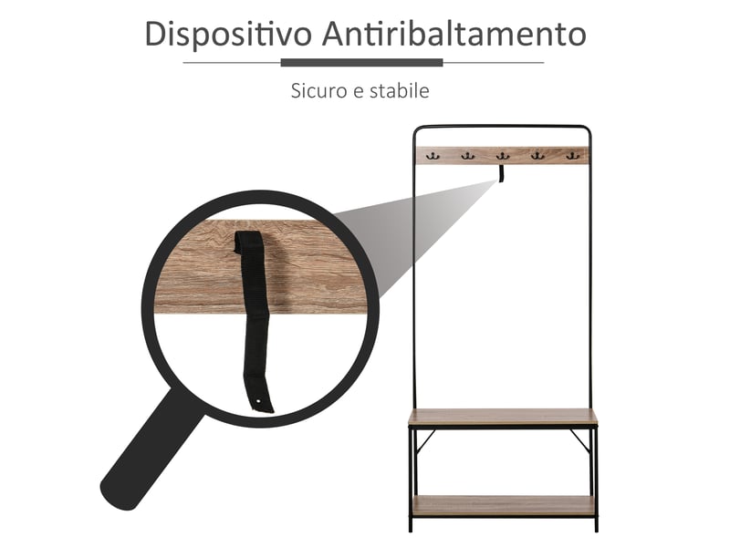  Porte-manteau 3 en 1 avec banc et étagère à chaussures, style industriel, mobilier d'entrée vintage en bois et acier, 80,5 x 30 x 170 cm, noir  - Conforama E