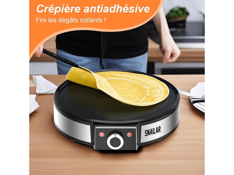  Crêpière électrique snailar 1200 w, 30 cm, noir  - Conforama D