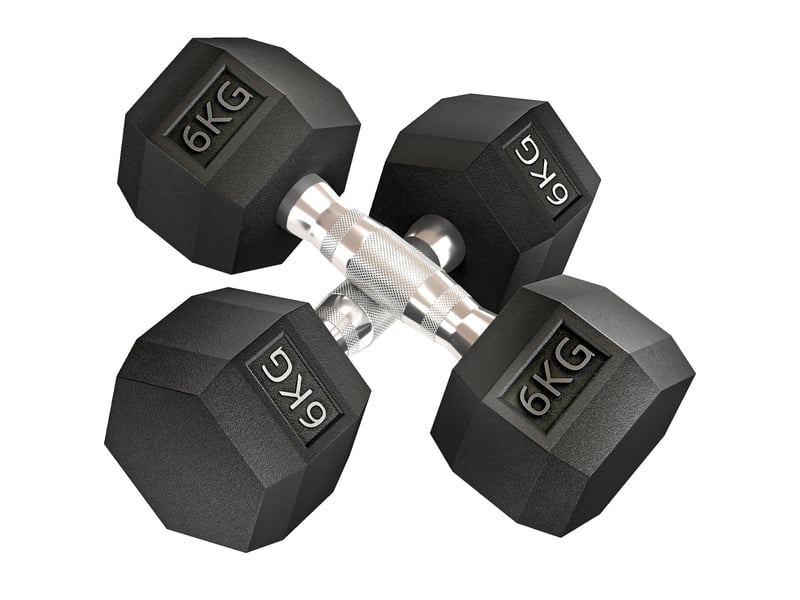  Lot de 2 haltères hexagonales de 6 kg avec poignée antidérapante et revêtement en caoutchouc, noires  - Conforama A