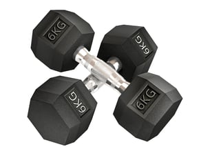 Lot de 2 haltères hexagonales de 6 kg avec poignée antidérapante et revêtement en caoutchouc, noires