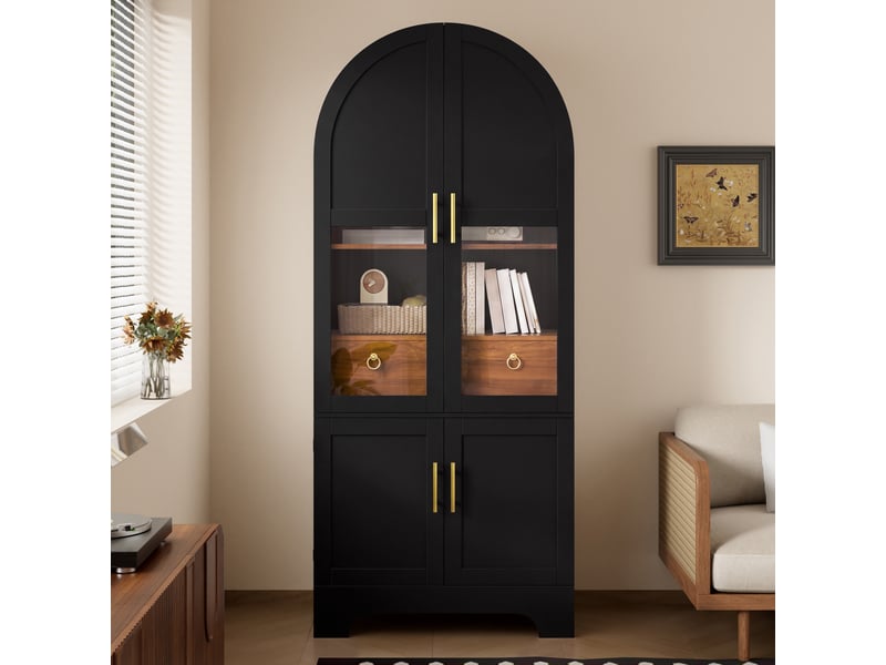 Buffet haut vitrine led arqué 4 portes et tiroir noir 76 × 40 × 180 cm IKSETERA TRADING LTD - Conforama B