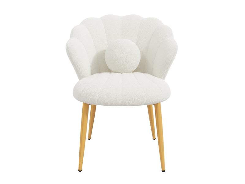  Lot de 6 chaises de salle à manger 60x62,5x83 cm blanches, tissu peluche, pieds métal doré, dossier coquille  - Conforama D
