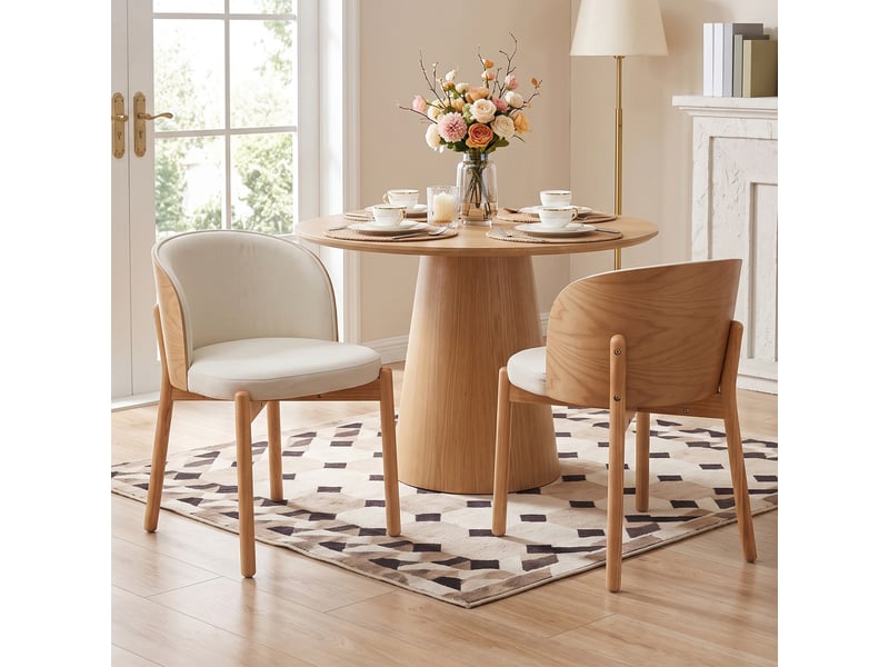  Chaises de salle à manger lot de 6 à dossier enveloppant  - structure en bois massif, lin - naturel  - Conforama C