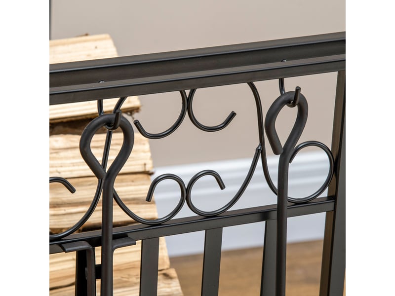  Support à bûches avec outils de cheminée 75 x 30 x 60 cm noir en acier, rangement intérieur extérieur  - Conforama E