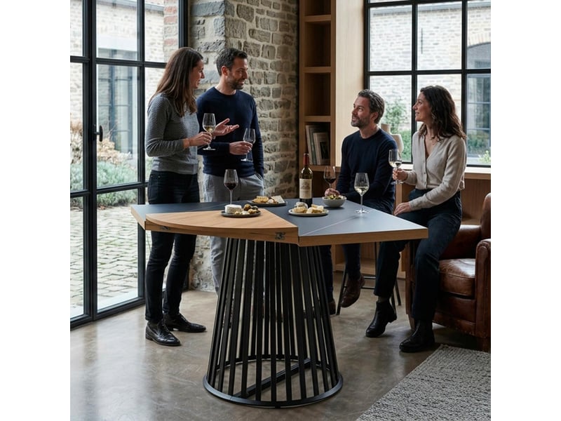  Table modulable ronde ou carrée flipflap 100cm chêne clair ou noir Flipflap - Conforama C