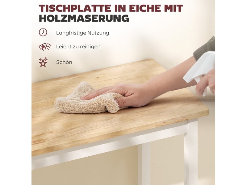  Table de bar pour 2 personnes avec plateau rectangulaire en bois d'hévéa, chêne naturel et blanc, 108 × 48 × 91 cm  - Conforama E