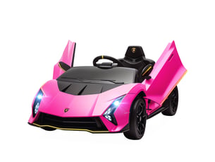 Voiture électrique pour enfants de 3 à 6 ans, lamborghini authentique 12 v avec double moteur, portes papillon, suspension, rose