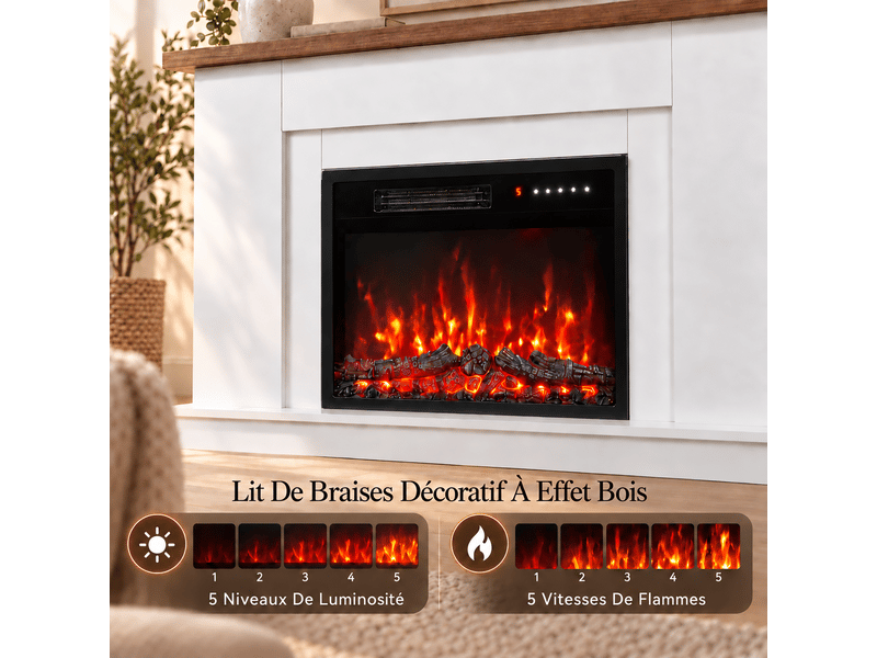  Homavo 23t-7 cheminée électrique avec meuble, 23 pouces, chauffage 10002000 w, effet flamme 3d 7 couleurs, minuterie et télécommande  - Conforama E