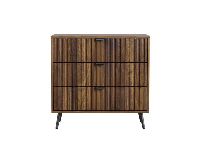 Commode à 3 tiroirs avec poignées et pieds métal, rangement pour chambre, salon ou entrée, mdf noyer, 80 × 39 × 78 cm - Conforama A
