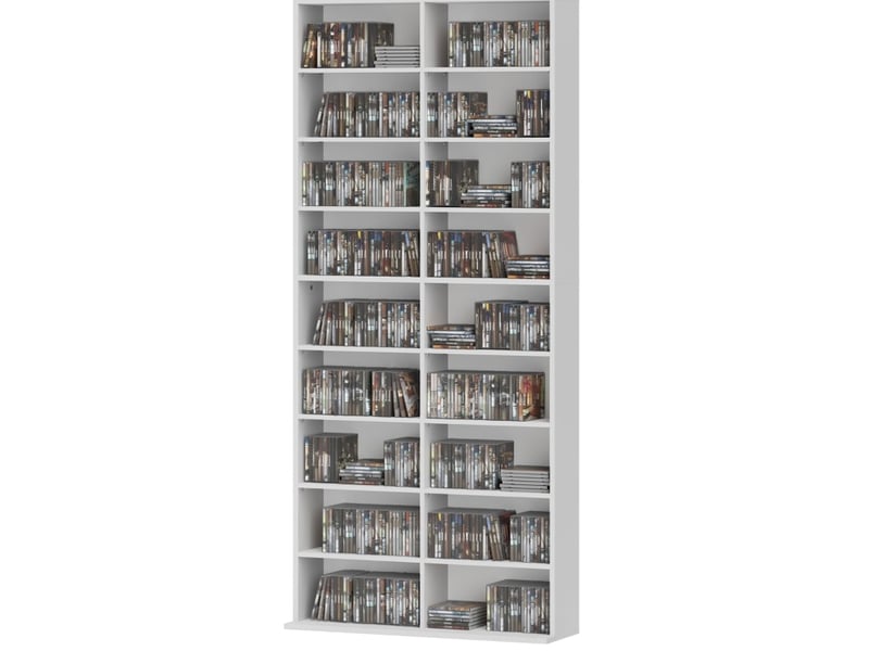  Meuble de rangement multimédia 78,5 x 24 x 175 cm – blanc – 14 étagères réglables, anti-basculement  - Conforama D