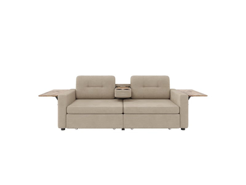  Canapé droit 2 places en chenille taupe avec 2 tiroirs et tablettes, 178 cm Fay Lum - Conforama W