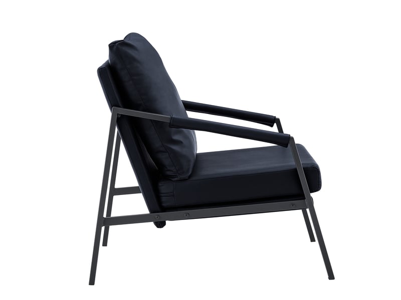  Fauteuil d'accent 67x67x80cm – fauteuil salon individuel rembourré avec structure en métal noir – simili cuir - noir  - Conforama A