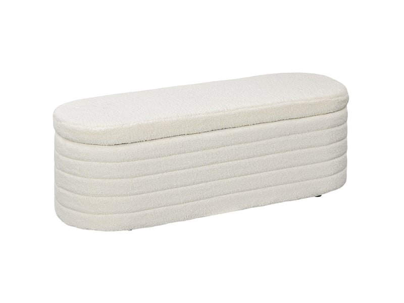  Banc de rangement de chambre 116 x 41 x 40,5 cm crème blanc, tissu peluche avec coffre dissimulé  - Conforama A