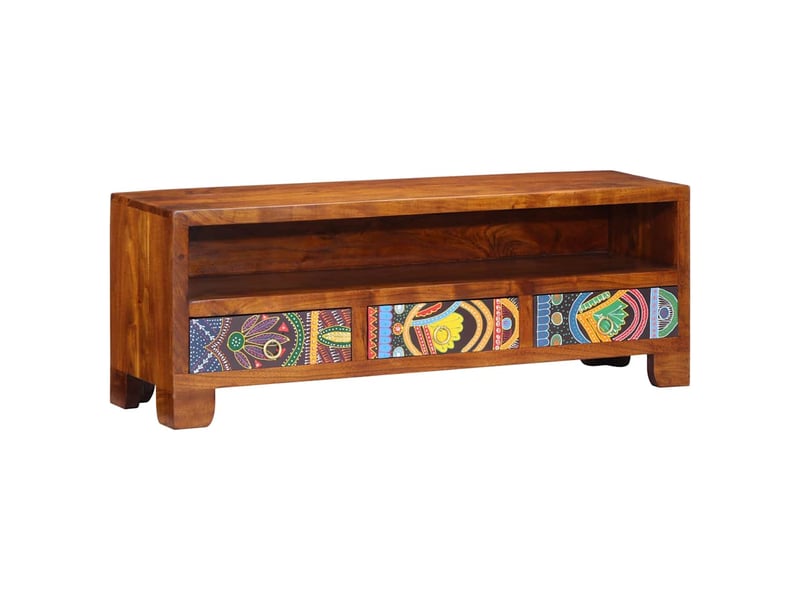  Meuble tv - banc tv - meuble de rangement multicolore 110x30x40 bois d'acacia massif  - Conforama A