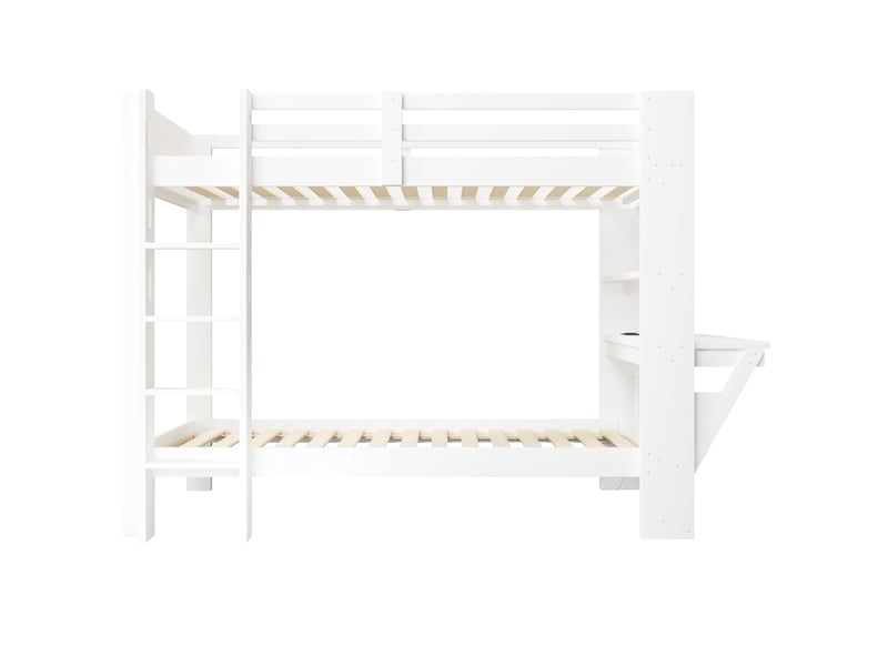  Lit superposé 1 place 90 × 200 cm avec bureau, prises, usb, type-c et led réglables, sans matelas, blanc  - Conforama E