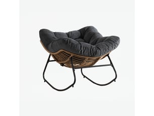Fauteuil papasan à bascule avec structure métallique pour intérieur et extérieur en chenille noire, 96×58×31 cm