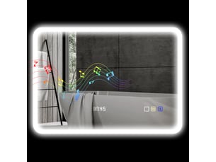 Miroir de salle de bain avec éclairage led 70 x 50 cm, bluetooth, 3 couleurs d'éclairage, horloge numérique, fonction antibuée et fonction mémoire.