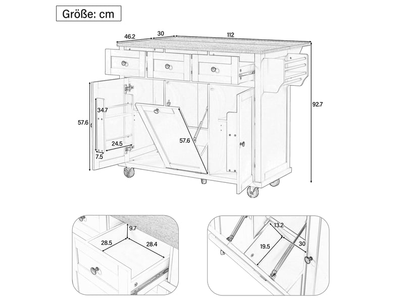 Îlot de cuisine mobile 131,2 x 46,2 cm – blanc et naturel – plateau extensible et rangements optimisés - Conforama C