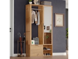Vestiaire d’entrée, 100 x 33 x 190 cm, avec miroir, avec portes, en bois, pour couloir, solution de rangement fonctionnelle