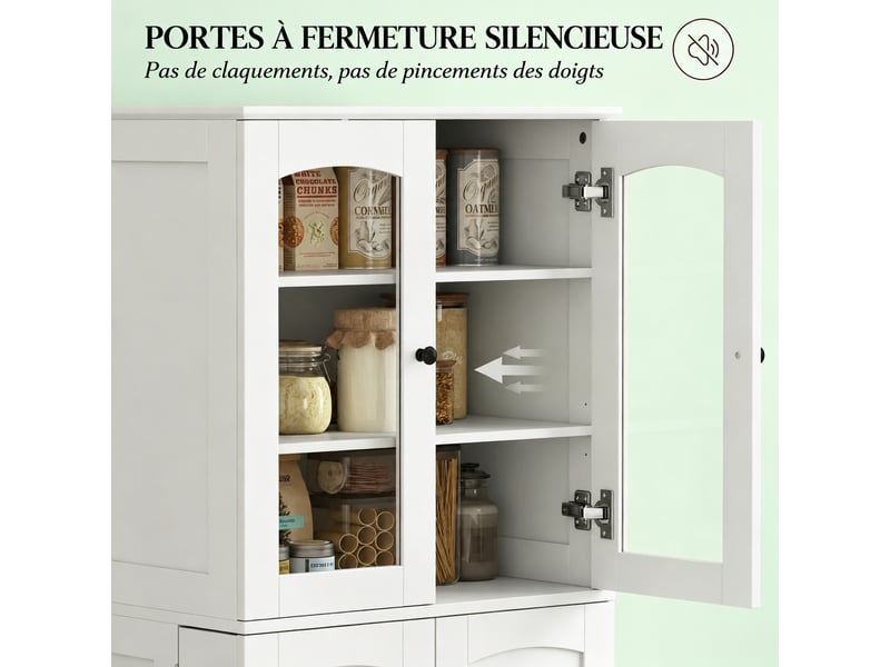  Meuble de cuisine muvano, buffet haut blanc avec vitrine en acrylique, 60 x 40 x 162 cm  - Conforama R