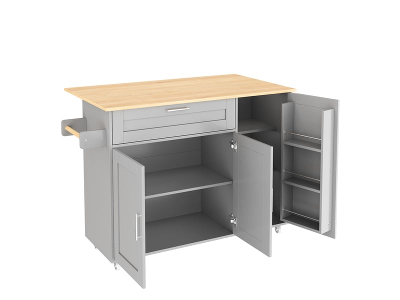  Îlot de cuisine sur roulettes 132,5 cm plan de travail pliable aspect chêne  - Conforama R