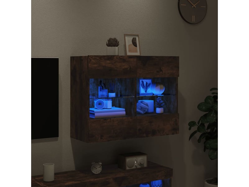  Meuble tv - banc tv - meuble de rangement mural avec lumières led chêne fumé 78,5x30x60,5 cm  - Conforama C